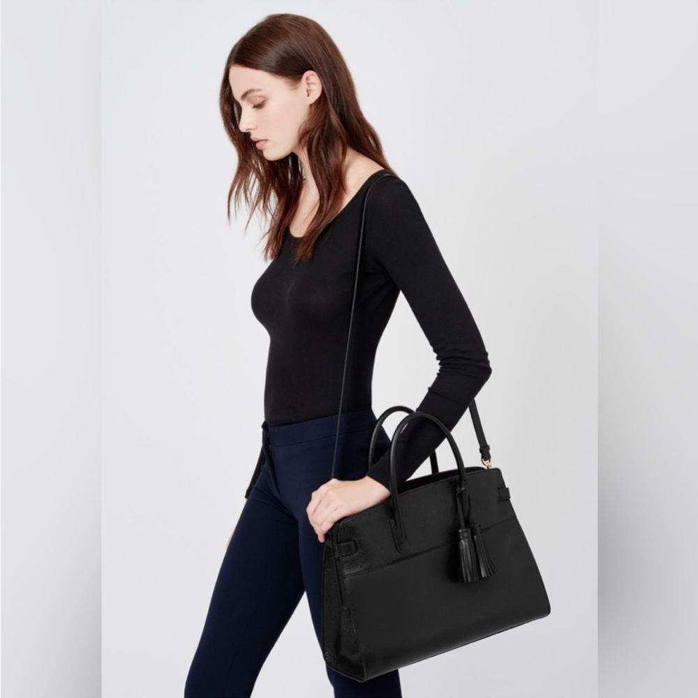 Cuyana leather work satchel w. tassel.